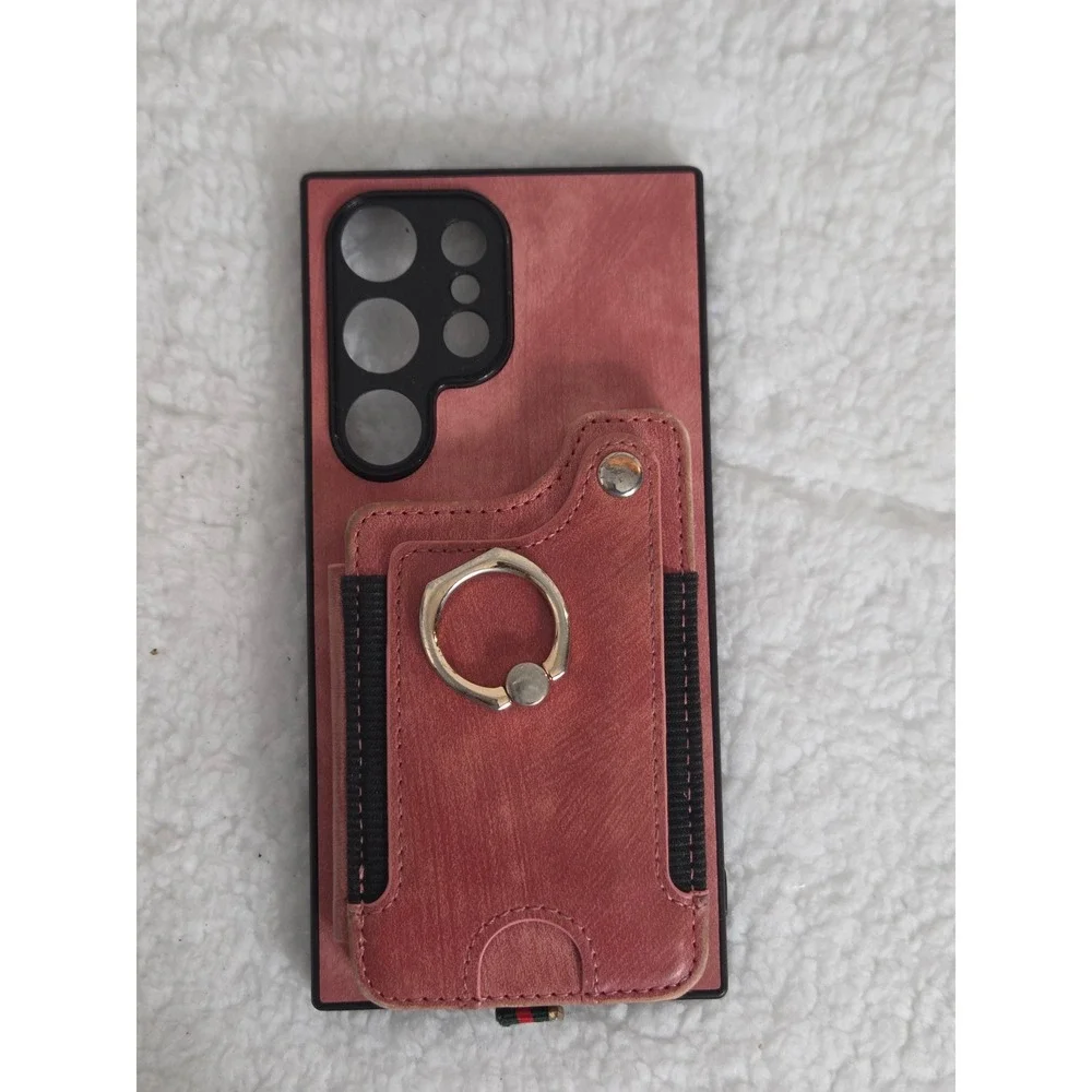 Samsung Galaxy S24 Ultra‎ Wallet Case Rose Pink Leather Card Holder Ring Stand